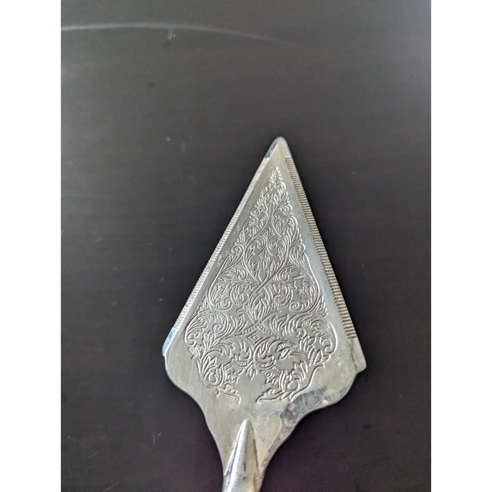 Vtg Silver Tone Plated Wedding Cake Server Triangle Top 12